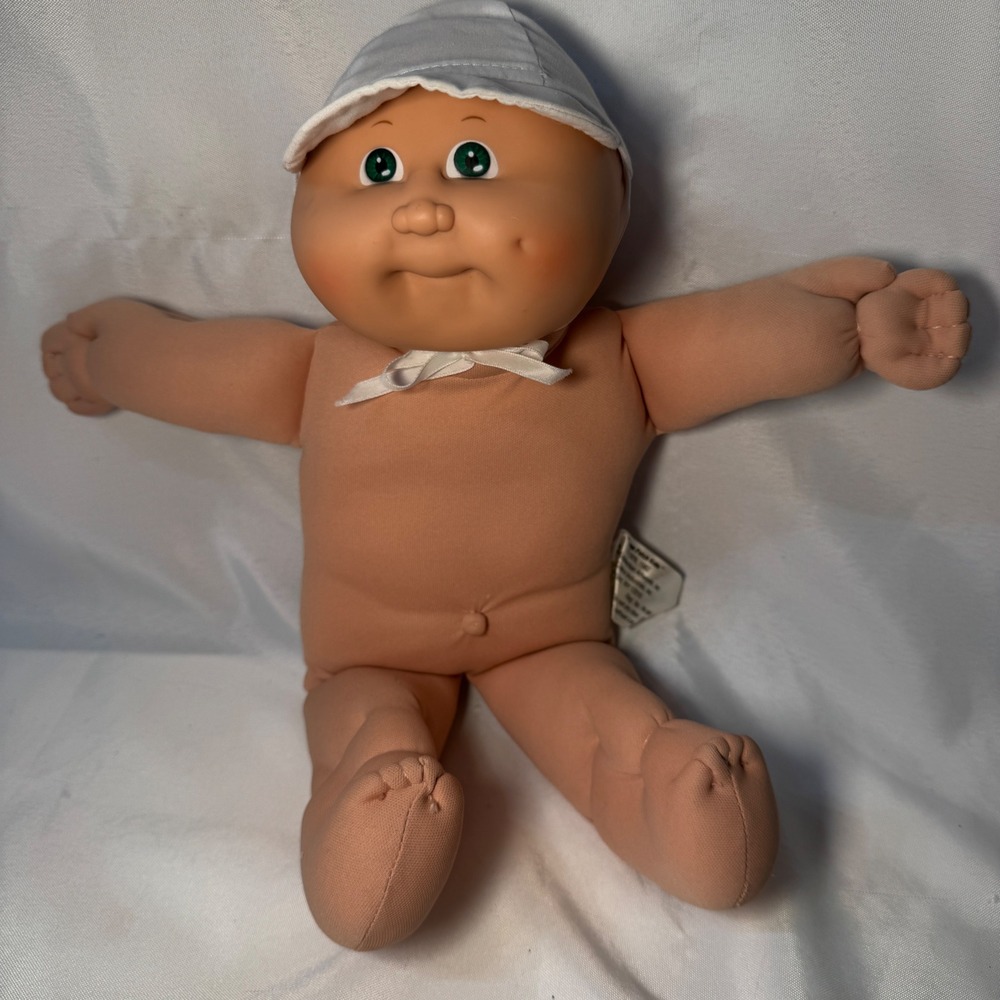 Vintage 1985 Cabbage Patch Kids Coleco Doll Blue Signature Green Eyes Bald Hat